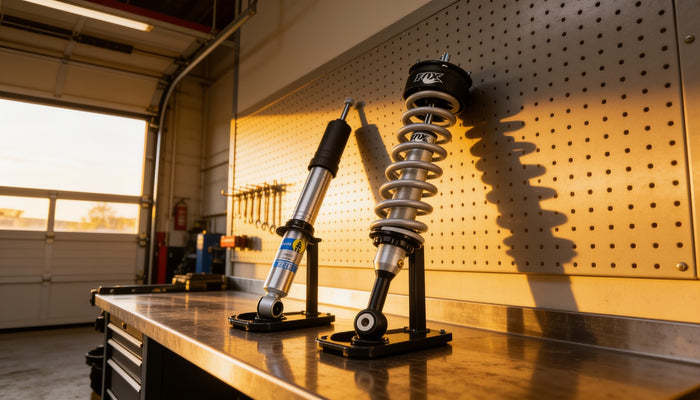 A coilover and a strut side by side