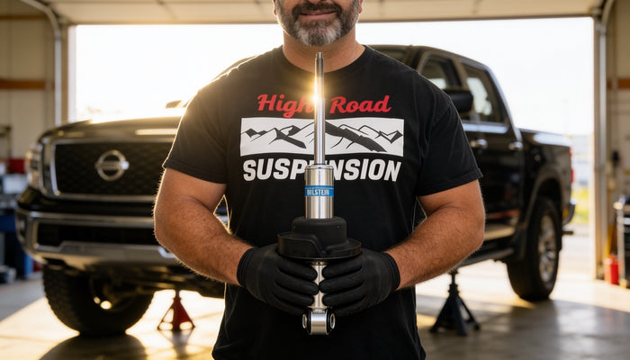 Bilstein 5100 front struts installed on a Nissan Titan