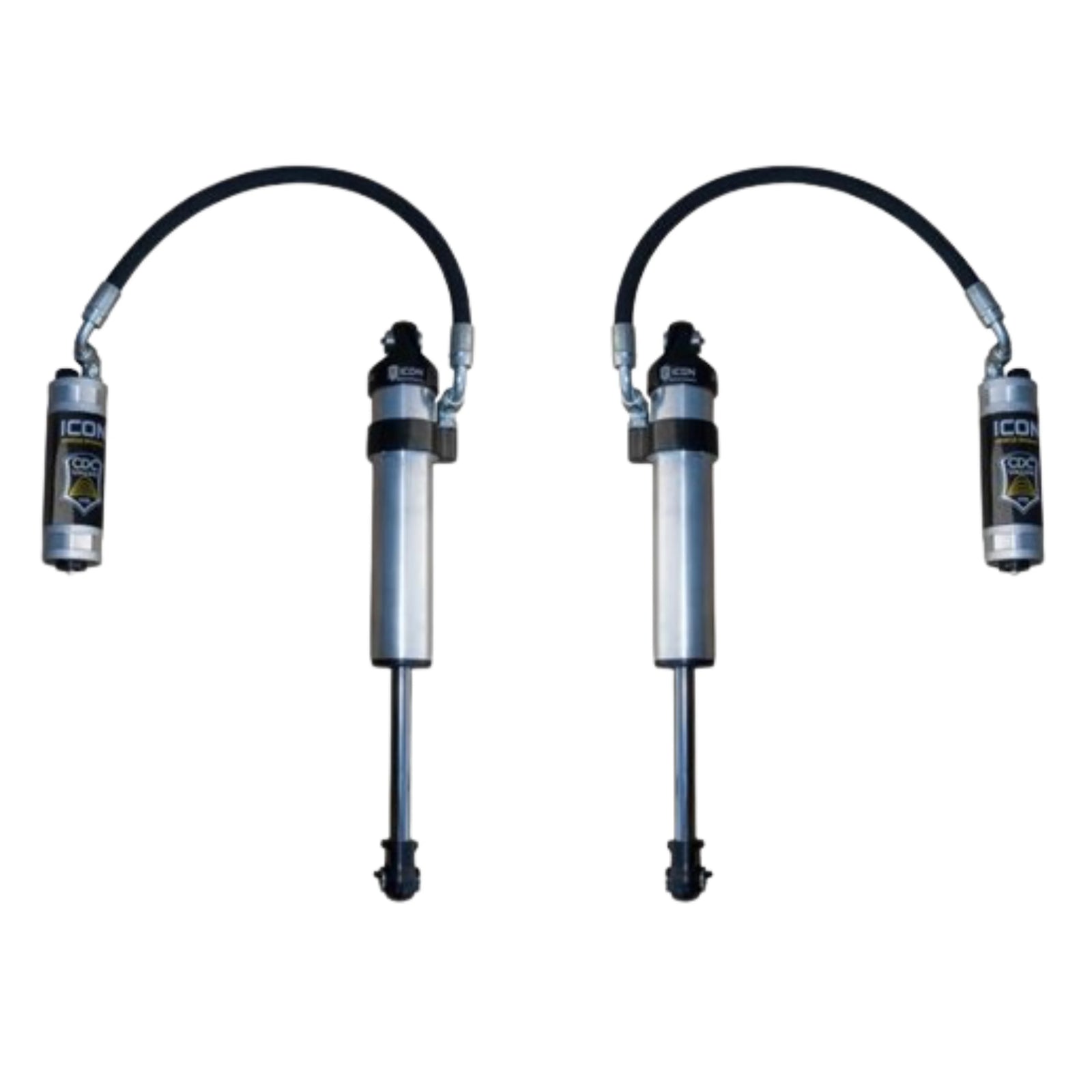 Icon | 2.5" Body | Front Stock Width Remote Reservoir W/Dampening Knobs | Secondary Shocks | (2003-2023) Toyota 4-Runner, (2005-2023) Toyota Tacoma, or (2007-2024) Toyota FJ Cruiser | 59702CP-CB | High Road Suspension