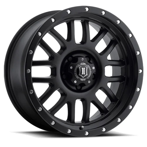 Icon Alloys | Alpha | Black w/Black Ring | 20 x 9 | +16mm Offset | High Road Suspension