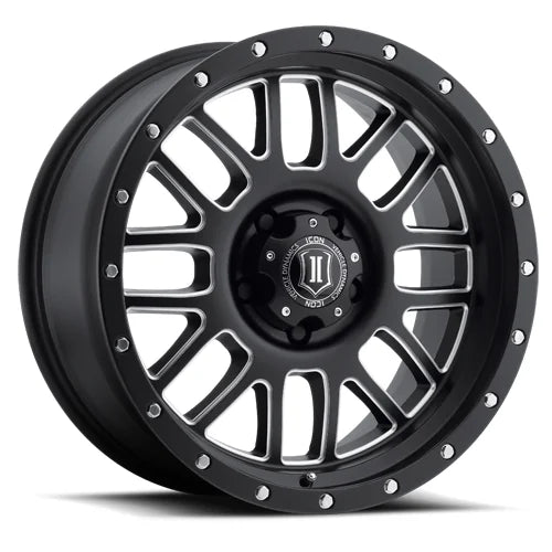 Icon Alloys | Alpha | Black w/Machined Windows and Black Ring | 20 x 9 | +16mm Offset | High Road Suspension