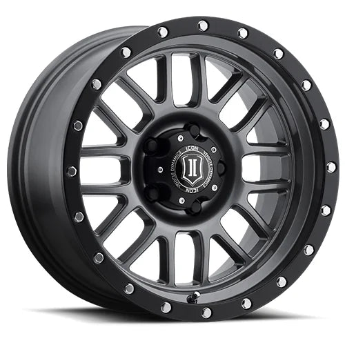 Icon Alloys | Alpha | Gun Metal w/Black Ring | 20 x 9 | +16mm Offset | High Road Suspension