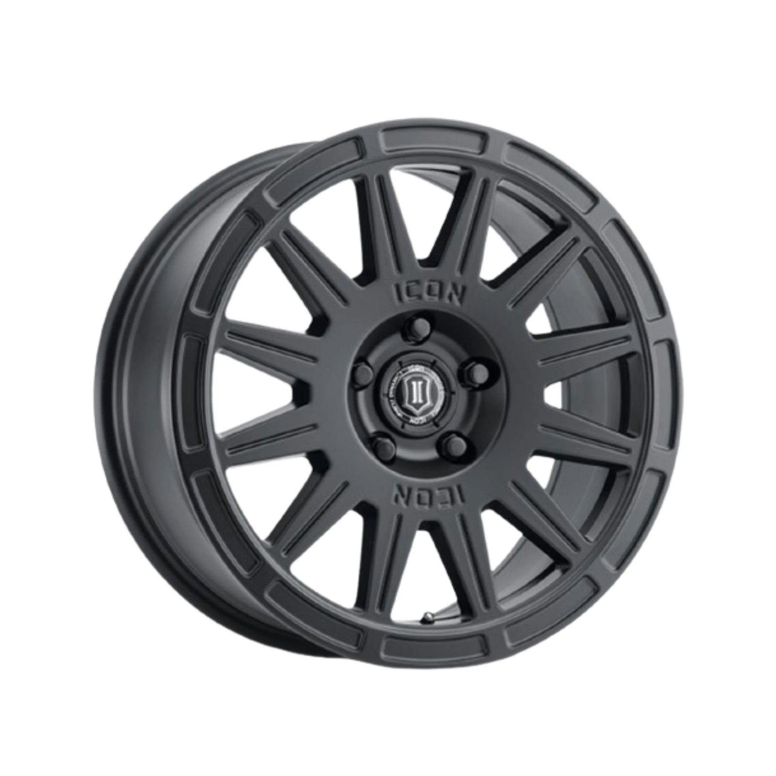 ICON ALLOYS | RICOCHET | SATIN BLACK | 17 x 8 | 5 x 4.5 | 38mm Offset | 6" BS | High Road Suspension