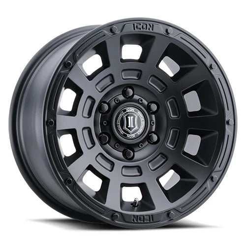 Icon Alloys | Thrust | Satin Black | 17 x 8.5 | +25mm Offset | High Road Suspension