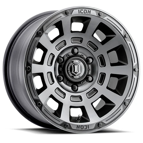 Icon Alloys | Thrust | Smoked Satin Black Tint | 17 x 8.5 | +25mm Offset | High Road Suspension