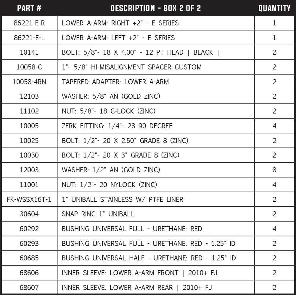 Total Chaos +2" Expedition Series Long Travel Kit: Bushing UCAs